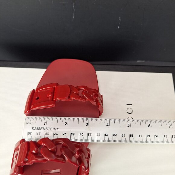 Gucci Rubber Buckle Chain Slide Sandals Womens Size 40 Hibiscus Red - Picture 11 of 14